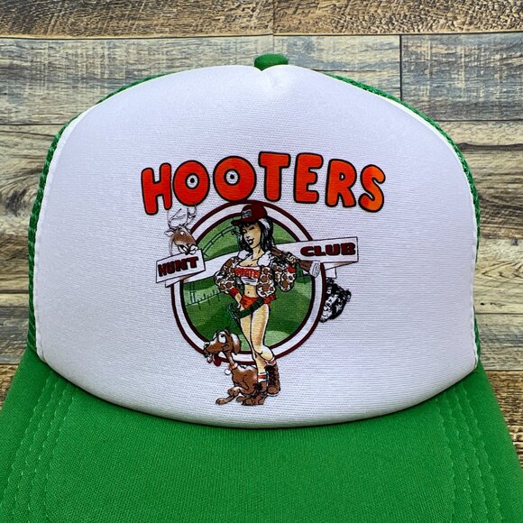 Hooters Mens Trucker Hat Green Snapback Hunting Fishing 90s Logo Baseball Cap - Picture 3 of 7